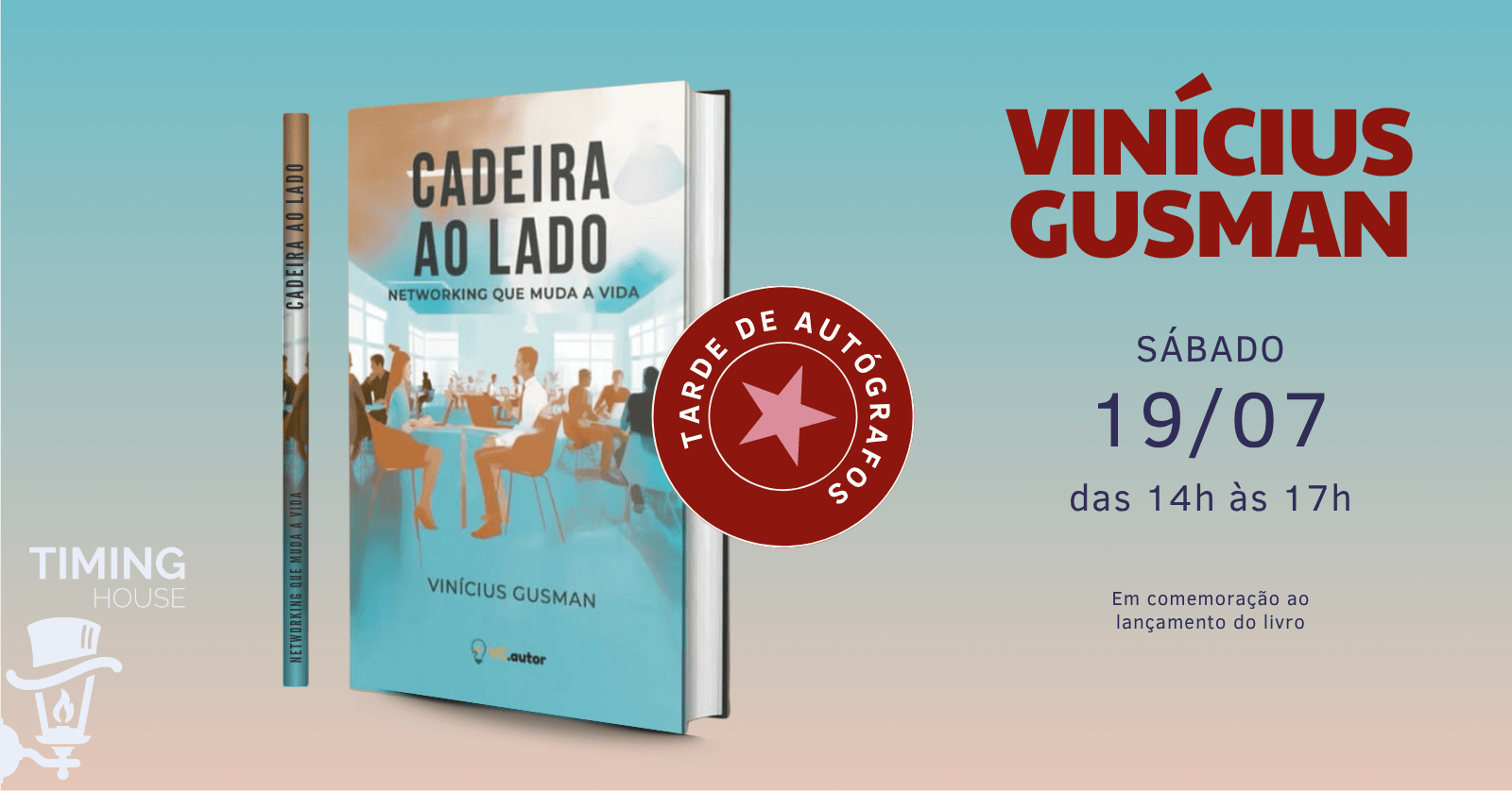Tarde de autógrafos com VINÍCIUS GUSMAN - lançamento do livro CADEIRA AO LADO | TIMING HOUSE